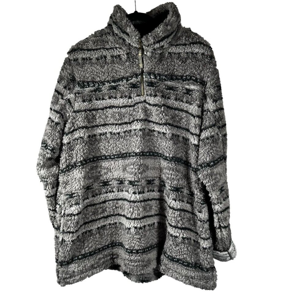 Grizzly Sherpa Men's Fuzzy Quarter Zip Pullover Sweater Size XXL Gray Fair‎ Isle